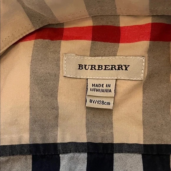 Burberry Kids Button-Down Shirt - Beige, Red, and Black Plaid - Picture 2 of 3